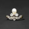 Antique Early 1800s 14k Gold Pearl & Diamond Tiara Style Ring