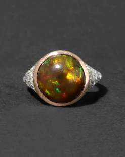 Antique Edwardian 1910s 14k Rose Gold Platinum Opal & Diamond Band Ring