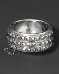 Antique 1800s British Sterling Silver Modernist Hinged Cuff Bracelet