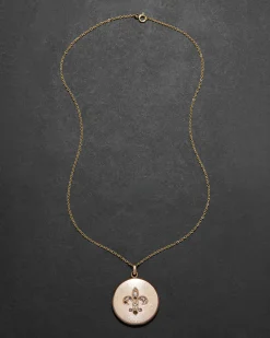 Antique 1800s 14k Gold Fill & Paste Crystal Fleur de Lis Locket Necklace