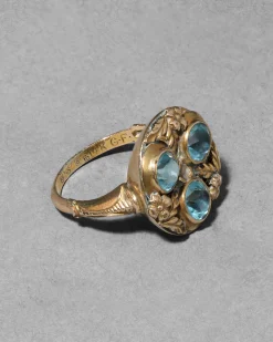 Antique 1920s 14k Gold Fill with Aquamarine Crystal Ornate Ring