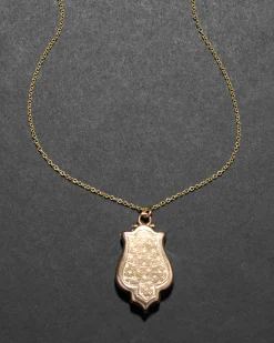 Antique 1910s 14k Gold Hand Etched Unique Shape Locket Pendant Necklace