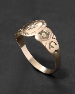 Antique 1800s 10k Yellow & Rose Gold Signet Ring with Diamond Star Motif