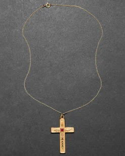 Antique Victorian 14k Gold Fill & Cut Crystal Ornate Cross Pendant Necklace