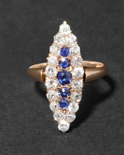 Antique Victorian Late 1800s 14k Gold with Sapphire & Diamond Marquis Ring