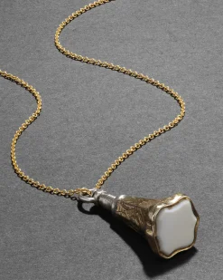 Antique Victorian 1800s 14k Gold FIll & White Onyx Watch Fob Necklace