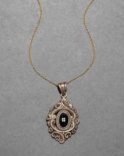Antique Victorian 1880s 10k Gold with Enamel Lucy Pendant Necklace