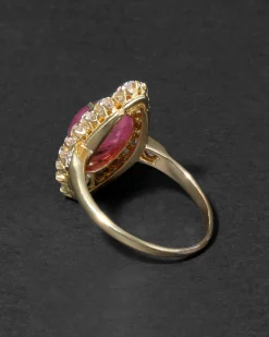 Antique Victorian 1890s 18k Gold with Pink Tourmaline & Diamond Marquis Ring