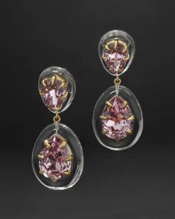 Bonbon Crystal Lucite Teardrop Post Earring- Clear + Petal Crystal