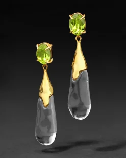Bonbon Crystal Small Teardrop Earring- Clear and Citrus
