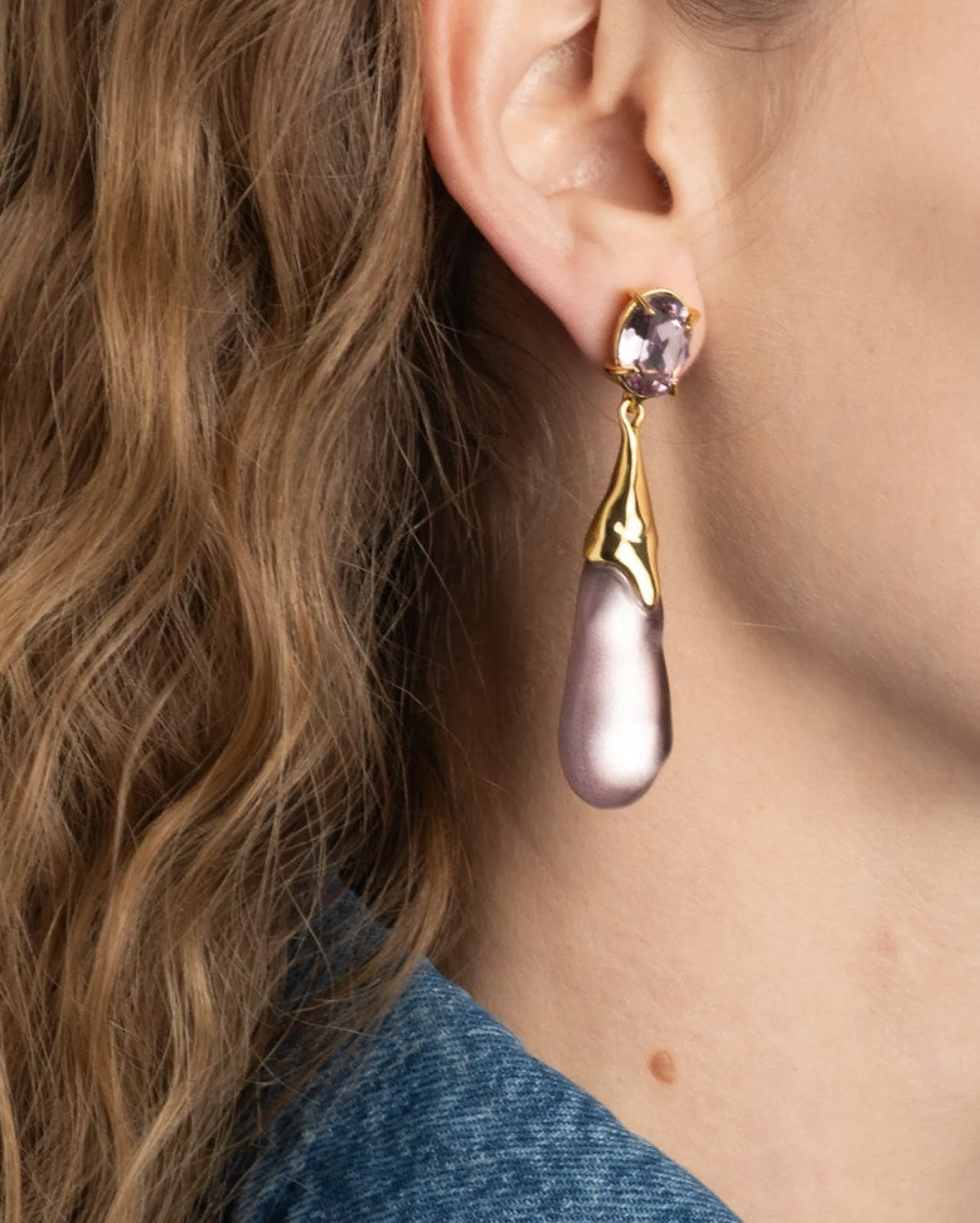 Bonbon Crystal Small Teardrop Earring- Dusty Rose