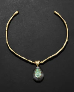 Bonbon Crystal Teardrop Lucite Collar Necklace- Clear + Basil Crystal