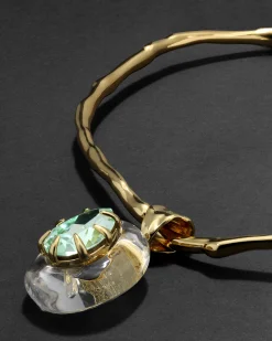 Bonbon Crystal Teardrop Lucite Collar Necklace- Clear + Basil Crystal