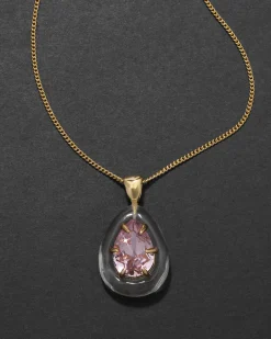 Bonbon Crystal Teardrop Lucite Pendant Necklace- Clear + Petal Crystal