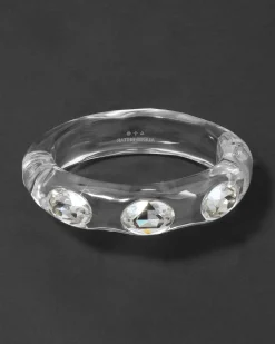 Bonbon Large Crystal Studded Lucite Hinge Bracelet- Clear