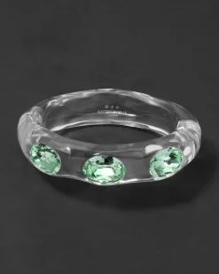 Bonbon Large Crystal Studded Lucite Hinge Bracelet- Clear + Basil Crystal