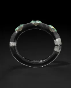 Bonbon Large Crystal Studded Lucite Hinge Bracelet- Clear + Basil Crystal
