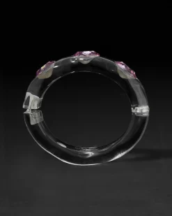 Bonbon Large Crystal Studded Lucite Hinge Bracelet- Clear + Petal Crystal