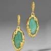 Brut Gold Green Agate Leverback Earring