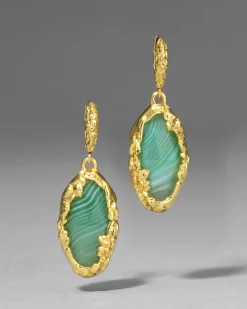 Brut Gold Green Agate Leverback Earring