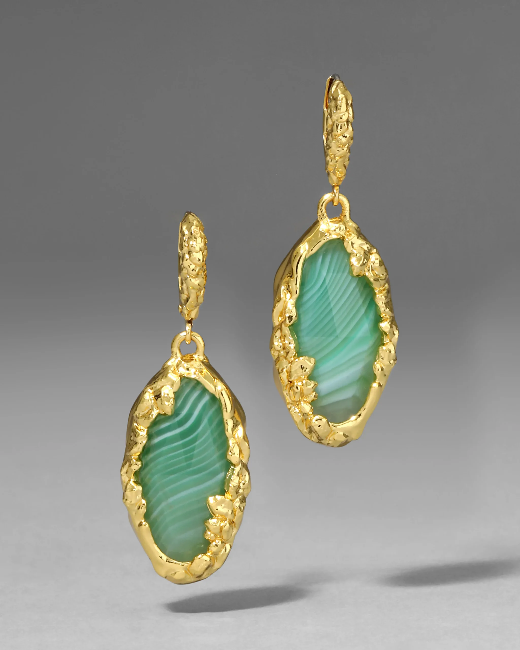 Brut Gold Green Agate Leverback Earring