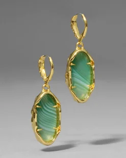 Brut Gold Green Agate Leverback Earring