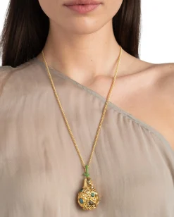 Brut Gold Jewel Studded Pear Pendant Necklace