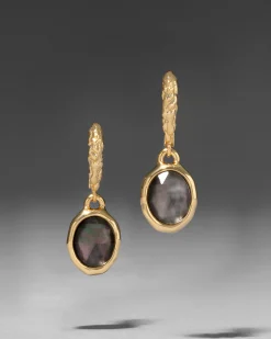 Brut Gold Linear Drop Earring- Black Mother of Pearl