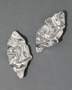 Crumpled Large Post Earring- Silver
