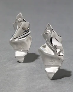 Crumpled Small Post Earring - Silver