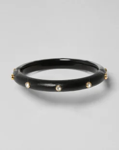 Crystal Studded Lucite Hinge Bracelet - Black