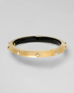 Crystal Studded Lucite Hinge Bracelet - Gold