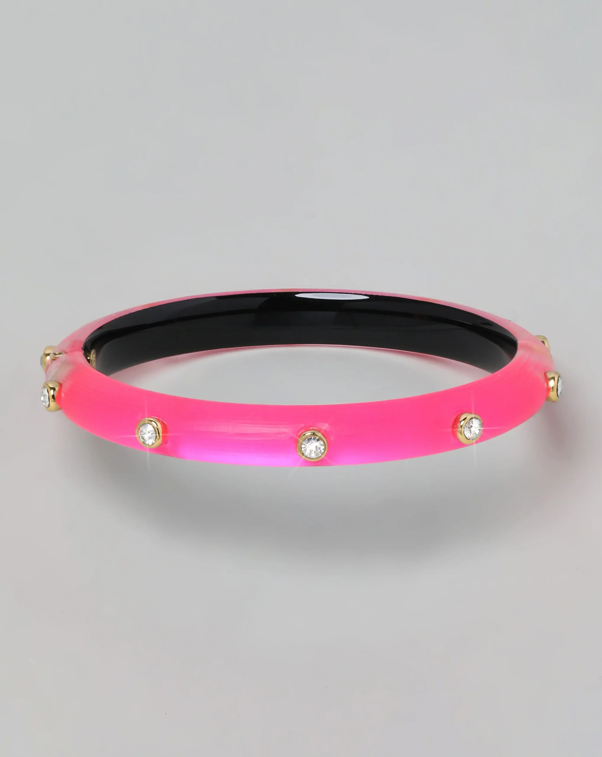 Crystal Studded Lucite Hinge Bracelet - Neon Pink