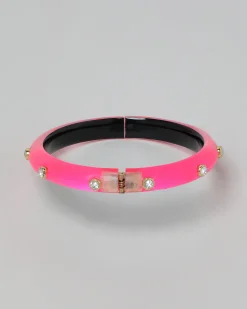 Crystal Studded Lucite Hinge Bracelet - Neon Pink