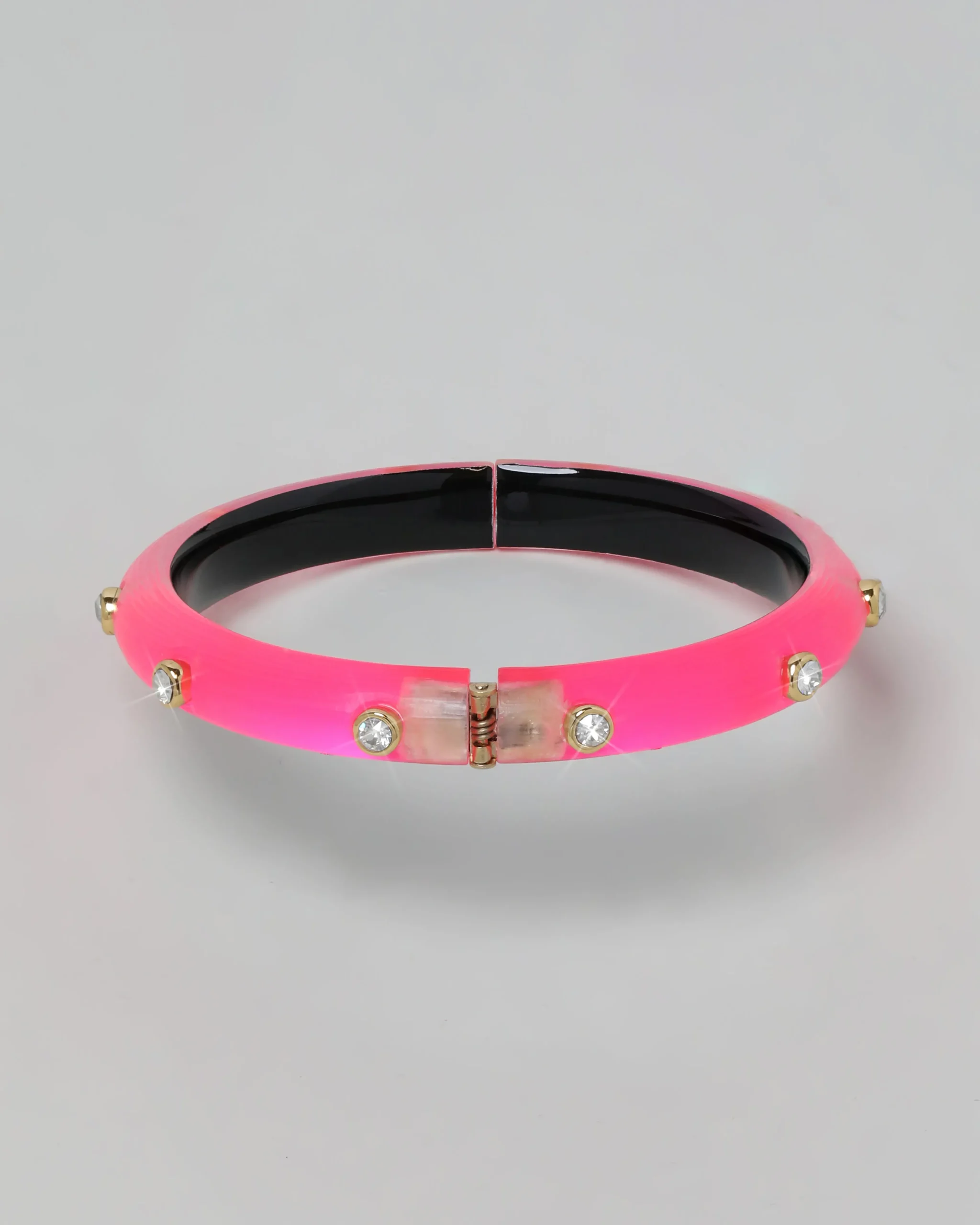 Crystal Studded Lucite Hinge Bracelet - Neon Pink