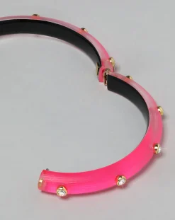 Crystal Studded Lucite Hinge Bracelet - Neon Pink