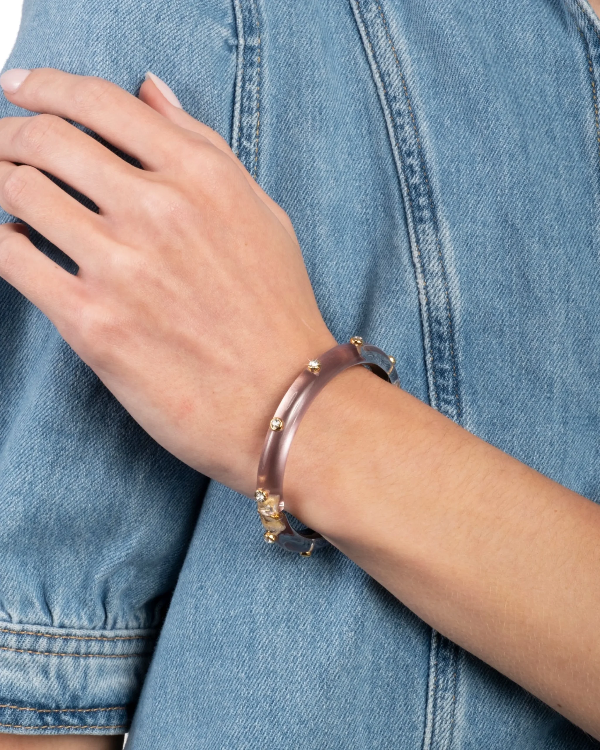 Crystal Studded Lucite Hinge Bracelet- Dusty Rose