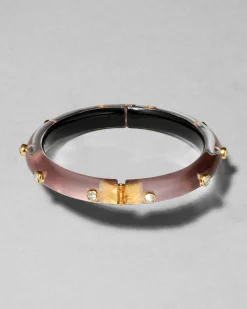 Crystal Studded Lucite Hinge Bracelet- Dusty Rose