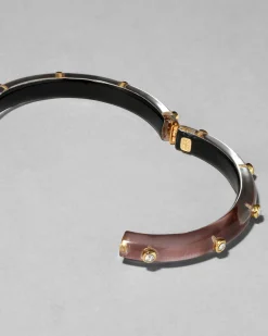 Crystal Studded Lucite Hinge Bracelet- Dusty Rose