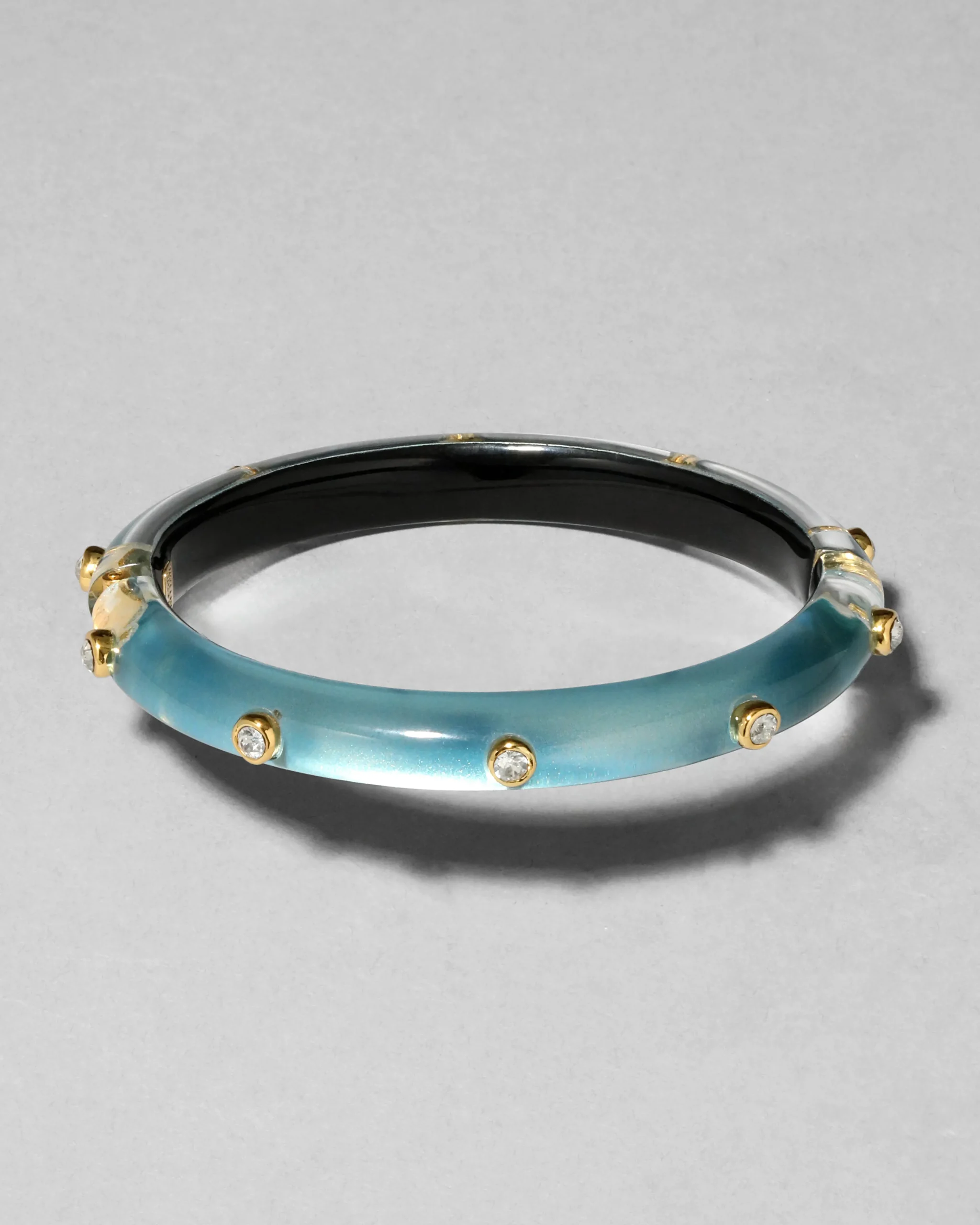 Crystal Studded Lucite Hinge Bracelet- Metallic Sky