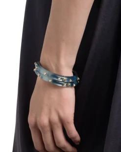 Crystal Studded Lucite Hinge Bracelet- Metallic Sky