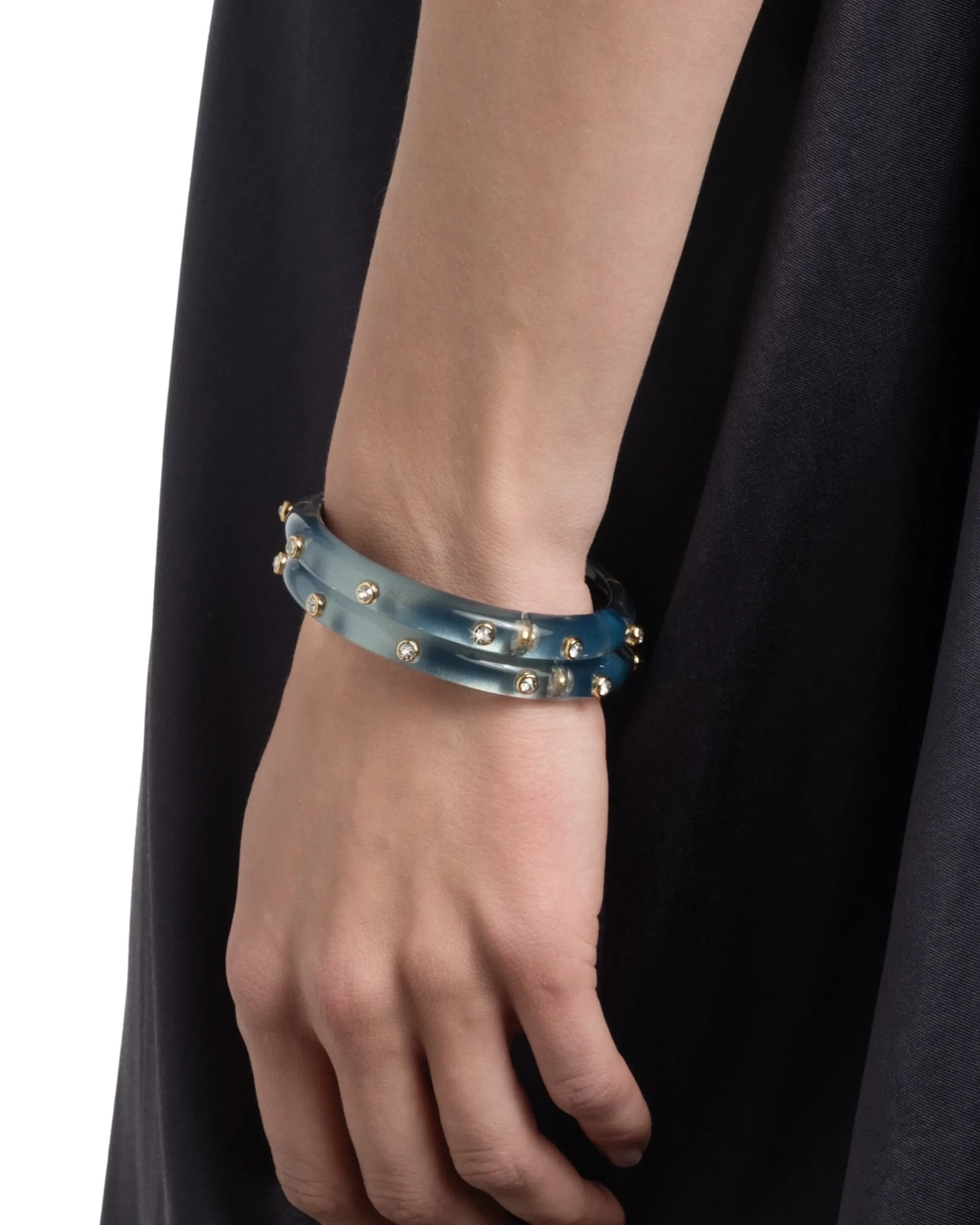 Crystal Studded Lucite Hinge Bracelet- Metallic Sky