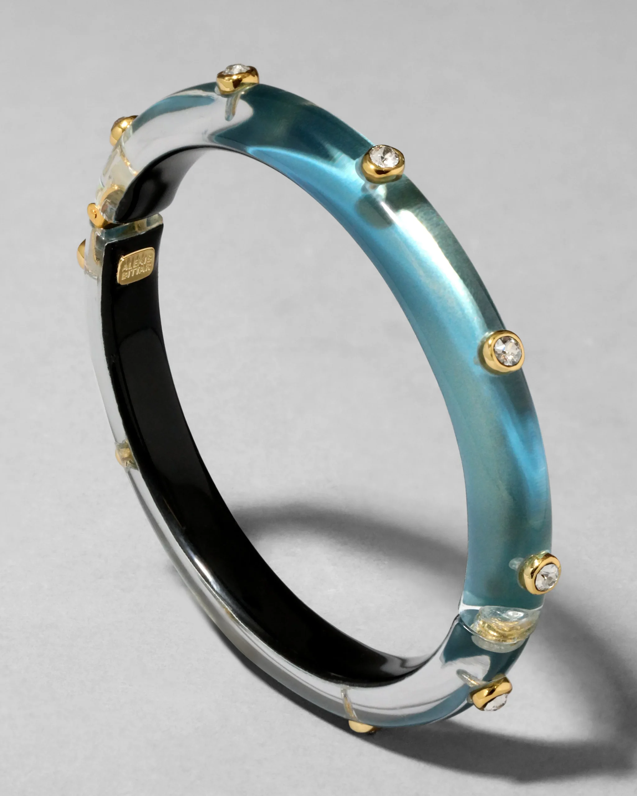 Crystal Studded Lucite Hinge Bracelet- Metallic Sky