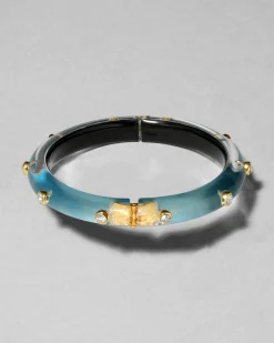 Crystal Studded Lucite Hinge Bracelet- Metallic Sky