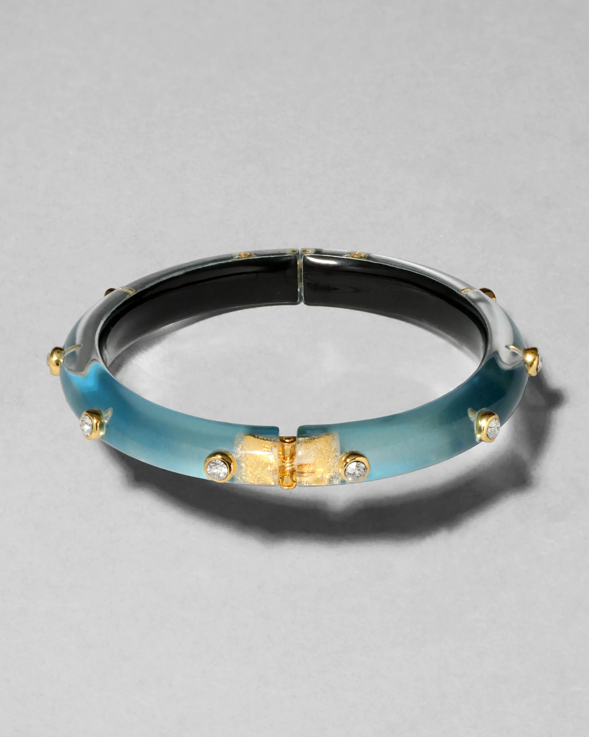 Crystal Studded Lucite Hinge Bracelet- Metallic Sky