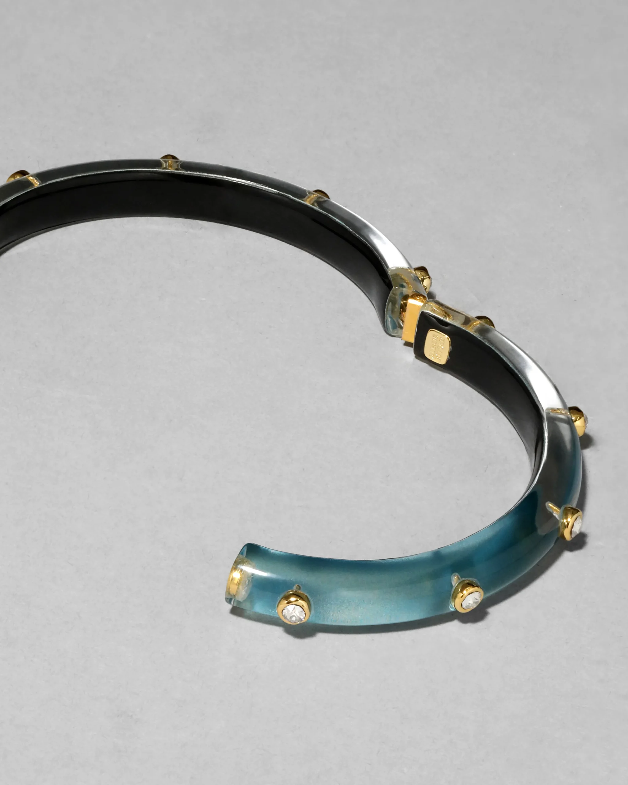 Crystal Studded Lucite Hinge Bracelet- Metallic Sky