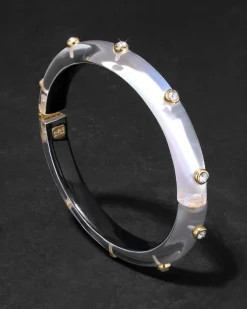 Crystal Studded Lucite Hinge Bracelet- White Opal