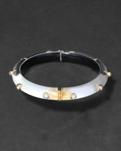 Crystal Studded Lucite Hinge Bracelet- White Opal