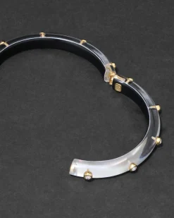 Crystal Studded Lucite Hinge Bracelet- White Opal