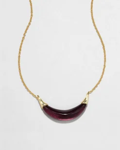 Gold Capped Crescent Lucite Necklace- Black Cherry